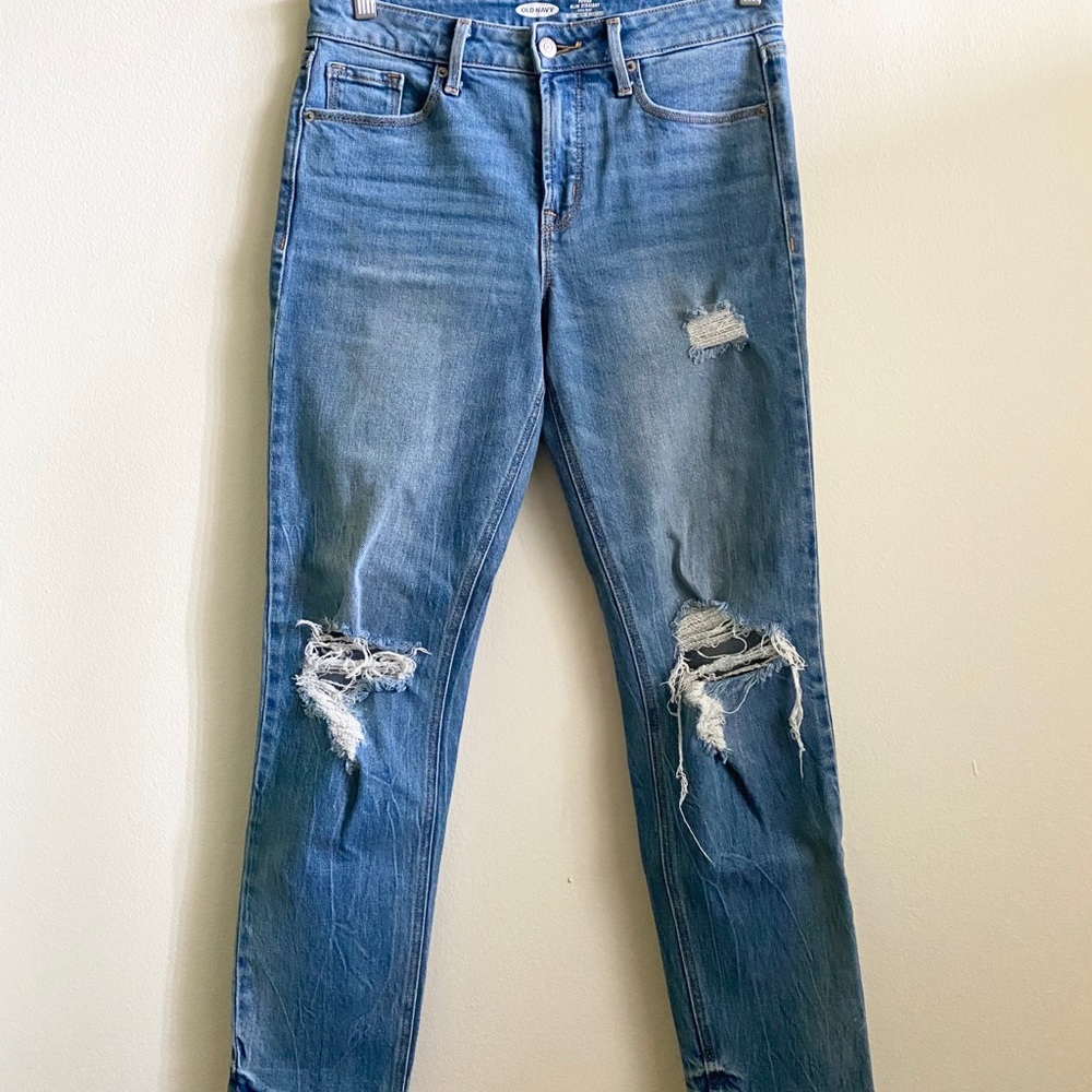 Old Navy Distressed Slim Straight Highrise Jeans